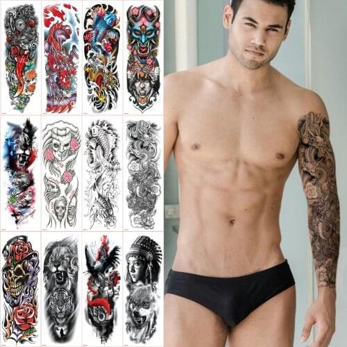 Waterproof temporary tattoos men old school robot arm sleeve tattoos oversleeve rose skull tatoo sticker body tattoo large fake