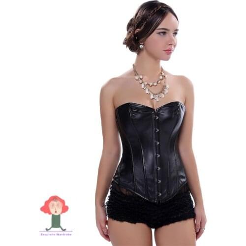 Fashion shaper pu synthetic black corset leather corseletcorsetsand bustiers tops overbust women clothing lingerie plus size emo