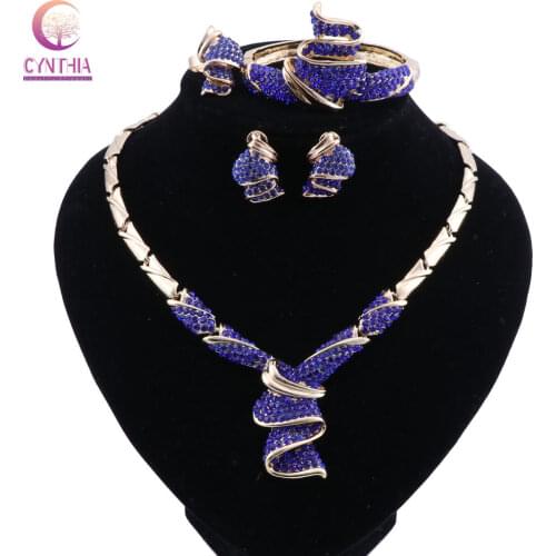 CYNTHIA African Dubai Bridal Jewelry Sets For Women Wedding Crystal Gold Color Necklace Earrings Bracelet Ring Set