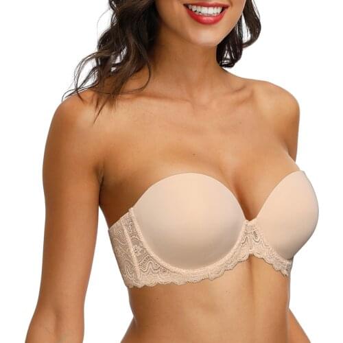 Sexy Lingerie Wedding Bras For Women Strapless Lace Floral Everyday Anti-slip Wire Bone 32 34 36 38 40 42 44 46 B C DD DDD E F G
