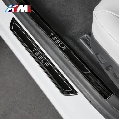 4PCS Car Threshold Stickers Bumper Film Cover Door Sill Protector For Tesla Model 3 Styling Accessories Inner Outer Black