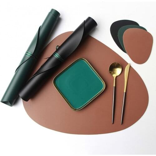 40%HOT2Pcs Faux Leather Placemat Insulation Bowl Dish Tea Cup Pad Dining Table Mat