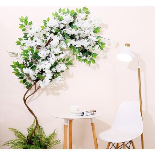 5pcs/Lot Artificial Cherry Blossom Flowers Branch Silk Tree Plants Fake Flores Wedding Home Wall Background Christmas Decoration