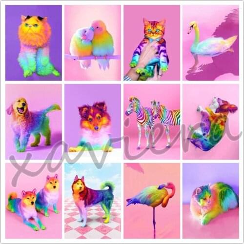 Xaviera Diy 5D Diamond Painting Animal Dog Cat Full Round Drill Cross Stitch Color Rhinestone Picture Embroidery Kits Artwork