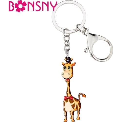 Bonsny Acrylic Cartoon Happy Giraffe Key Chains Keychain Rings Handbag Car Charms Africa Animal Jewelry For Women Girls Teen Kid