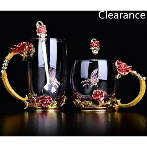 Hand-made Enamel Coffee Mug Crystal Cup Milk Lemon Flower Tea Cup High-grade Glass Drinkware Gift Couple Mug For Lover Wedding
