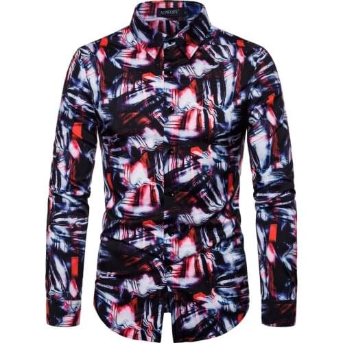 YS021 European Spring and Autumn Clothing Plus Size Mens Lapel Long Sleeve Digital Printing Shirt