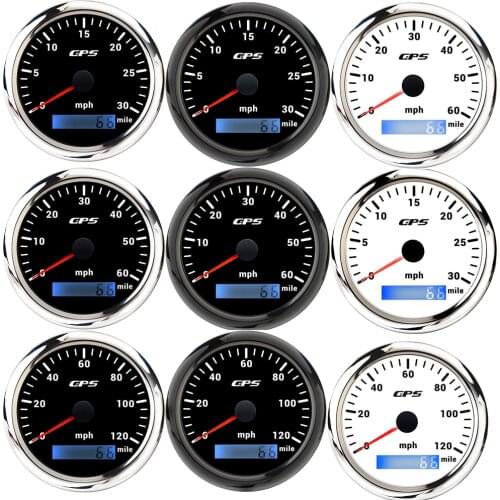 7 Color Backlight 30/60/80/120/160/200MPH GPS Speedometer Gauge 85MM Speed Meter with Mile Odometer Waterproof for Boat Car