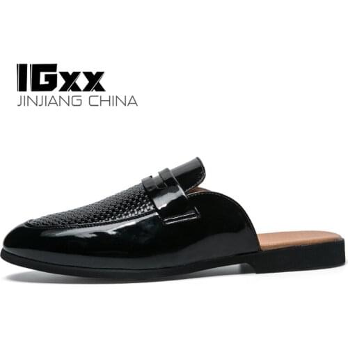 IGxx Men Dress Shoes Pointed Toe Business Knitting Shoes Breathable Rubber Sandals Dress Shoes Wedding Shoes Men Black