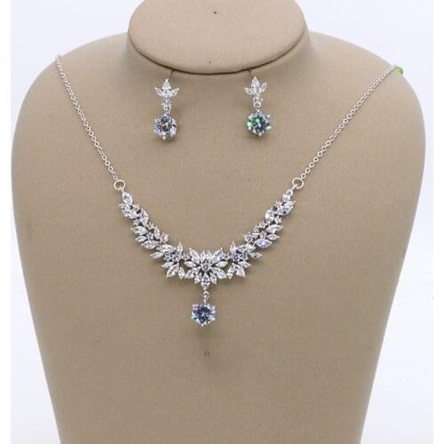 SLBRIDAL Copper Wedding Cubic Zircon Jewelry Set Bridal CZ Necklace Earring Set Banquet Party Jewelry Set Bridesmaids Jewelry