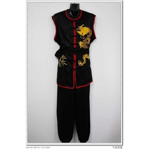 Unisex nanquan embroidery dragon wushu suits kung fu clothing martial arts performance uniforms black