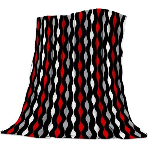 Geometric Stripes Red And Black Throw Blanket Portable Soft Blanket for Sofa Microfiber Flannel Blankets for Beds