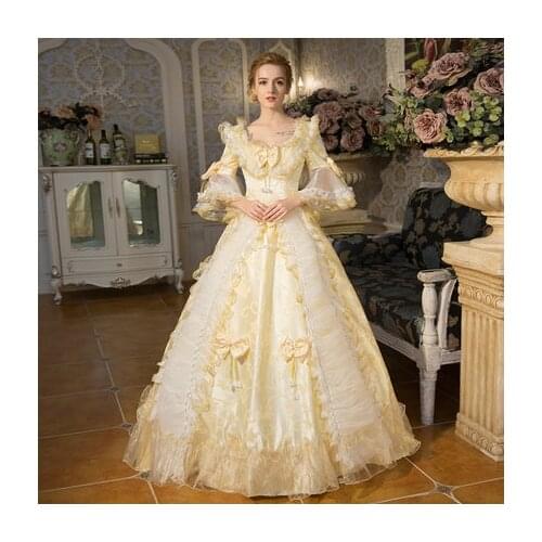100%real champagne lace vintage long ball gown medieval dress Renaissance Gown queen dress Victorian cosplay ball gown Belle