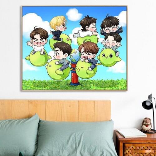 Paint by number art painting by numbers Hand-painted simple cartoon version of GOT7 home corridor decorative painting
