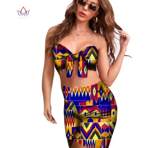 2021 New Africa Lady Beach Suits Backless Tube Top and Shorts 2 Piece Sets Sexy African Women Clothes for Sport Club Wear WY8904
