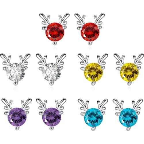 New Sweet Tiny Cute Deer Horn Stud Earring For Woman Crystal Antler Jewellery Christmas Gifts Ear Studs