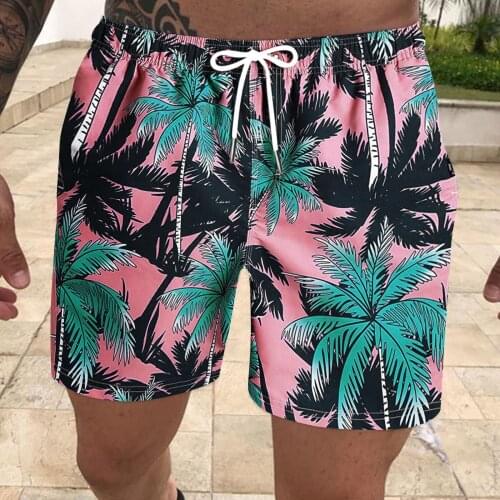 New Men Hawaiian Shorts Breathable Palm Tree Printed Beach Shorts 2021 Summer Surfing Swimming Drawstring Short Pants S-2xl