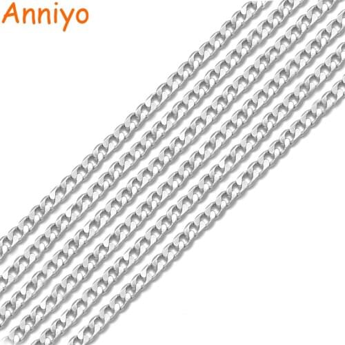 Anniyo (ONE PIECE) Length 33cm/39cm/45cm/60cm Chain Necklaces Women Men Girl Silver Color Wholesale Jewelry Metal Chains #17B