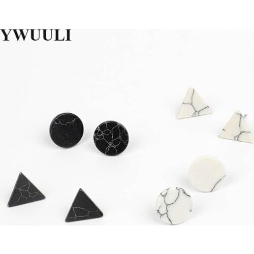 Simple Korean Marble Stone Round Triangle Stud Earrings for Women Small Geometric Ear Studs Earing Fashion Jewelry Gift RY348