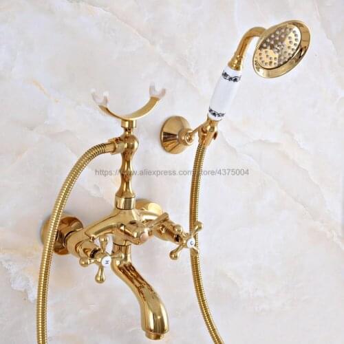 Luxury Bathtub Faucets Gold Brass Bathroom Faucet Mixer Tap Wall Mounted Hand Held Shower Sprayer Tub Mixer Tap Nna945