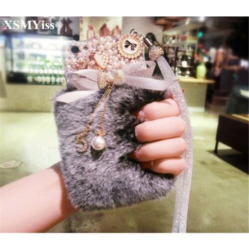 XSMYiss Luxury Diamond Pearl Warm Soft Fur Rabbit Fur Case For Xiaomi 8 9 Lite 5X 6X FI Max3 For Xiaomi Redmi 7 Note 6 7 4X 5A