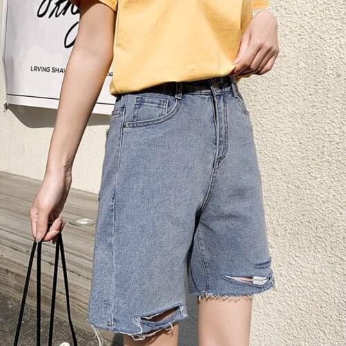 2021 New Summer Women High Waist Wide Leg Denim Shorts Denim Shorts Casual Female Loose Straight Button Jeans Bermuda Shorts