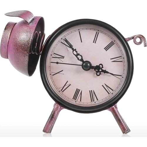 Tooarts Piggy Clock Handmade Vintage Metal Cat Figurine Mute Table Clock Practical Clock One AA Battery Home Decor