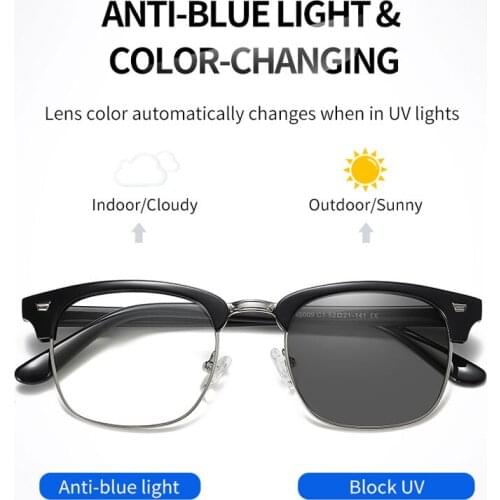 2020 Women Photochromic Glasses Female Rectangle Anti Blue Light Glasses Optic 0 Degrees Automatic color change Lens TR90 Frame