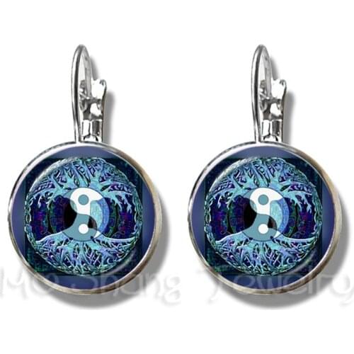 2018 Yin Yang Peace Tree of Life Glass Time Gem Earrings Tai Chi Trendy Glass Dome Silver Plated Stud Earrings For Women Gift