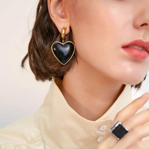 New Retro Red Black Love Heart Baroque Dangle Earring Hoop Exaggerate Temperament Earring Stud for Women Girl Party Jewelry Gift