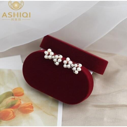 ASHIQI Natural Freshwater Pearl Earrings Hand-woven Bow 925 Silver Jewelry Women 2021 Trendv
