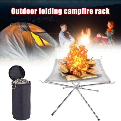 1PC Outdoor Portable Fire Rack Folding Table Grill Heating Charcoal Steel Grid Wood Super Stove Camping Point Sto P0V0