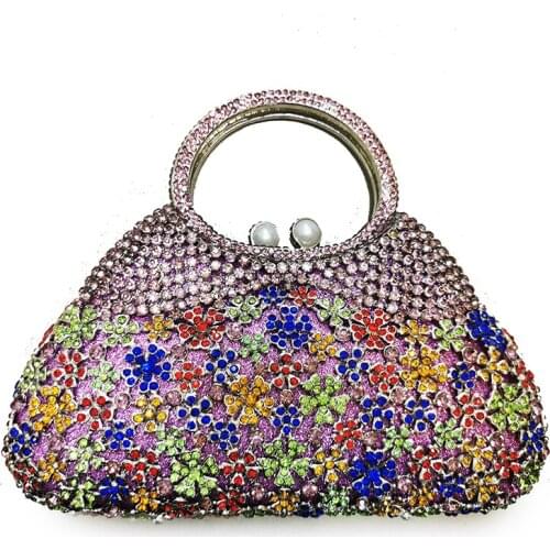 100% Handmade Blue/Purple Diamond Handbags For Women Party Nightclub Crystal Rhinestone Shoulder Bags Large Size Female Tote