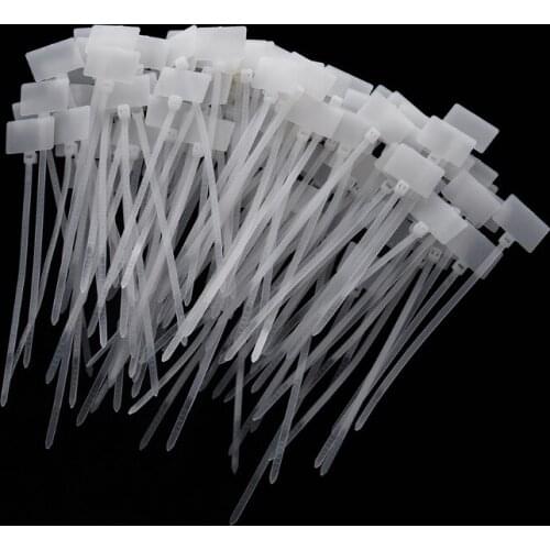 100 Pcs White Plastic Nylon Mark Tags Label Sticker Cable Zip Ties 2x11cm 85DA