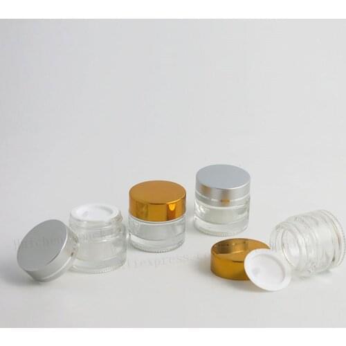 12 x 10g Portable Make Up Facial Cream Glass Jar 10cc Sample Cosmetic Container Emulsion Refillable Pot Silver Gold Lid