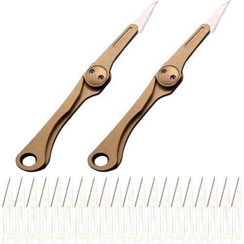2pcs Mini Brass Folding Knife EDC Multi-function Tool Knife Portable Art Knife Outdoor Emergency Scalpel Knife
