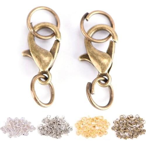 20Pcs Style Lobster Claw Clasps Jump Rings Split Ring DIY Making Hook Beads Crimp End Spring Necklace Snap Chains Connector Set