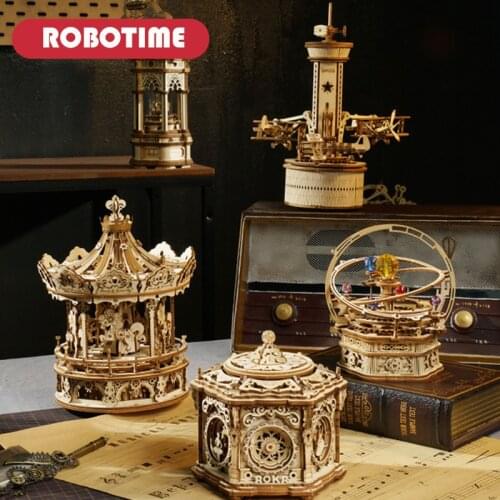 ROBOTIME Victoria Lantern 3D Woodne Puzzle DIY Exquisite Craft Merry Go Round Model Musical Box For Friend Birthday Gift