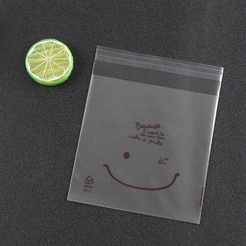 500PCS Smile Printed Cellophane Cookie Bag with Adhesive Biscuit Plastic Packing Bag Wedding Favor Candy Bags OPP Bags 14x14