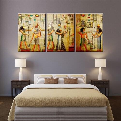 New arrival 3 pieces vintage Ancient Egypt canvas oil painting for home decoration living room wall art craft pictures