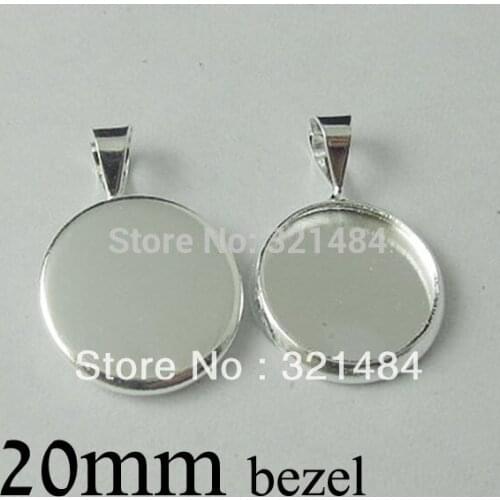 Free shipping 200pc silver plated round bezel pendant blank pendant tray 20mm cameo base cabochon setting