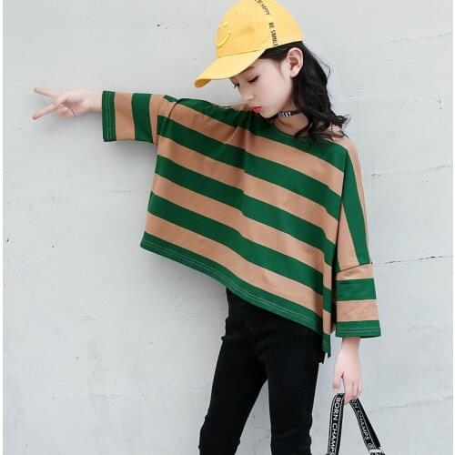 Girls Long Sleeve Blouse Striped Sweatshirt 2020 Fashion Loose Fit Top T Shirt Kids Clothes Teenage Girls Clothing 6 8 10 12 14