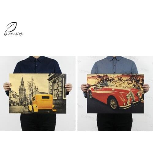 RICH COLOR Vintage Style Paper Poster Retro Wall Stickers Vintage Car Home Decoration PP-16A