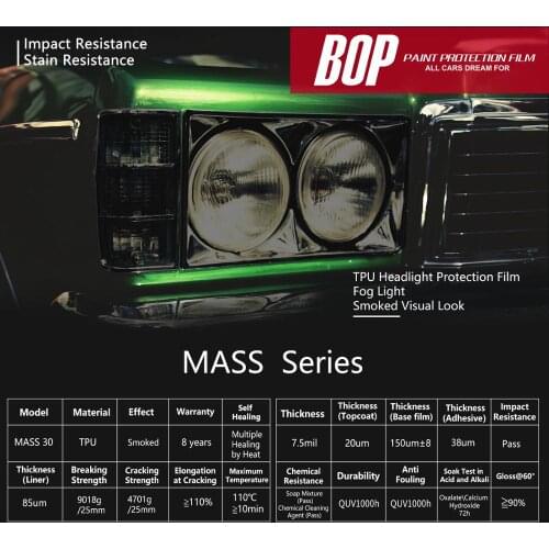BOP MASS Paint Protection Film for head lights and tail lights with smoked color ppf