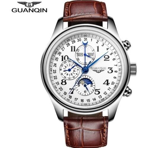 GUANQIN Business Automatic Watches Top brand Luxury Mechanical watch men Perpetual Calendar Moon Phase Leather Relogio Masculino