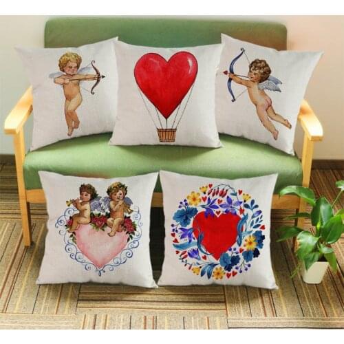 Cupid Red Love Cartoon Pattern Pillow Cases Geometry Of The Heart Home Sofa Car Decoration Cushion Cover Valentines Day Gifts