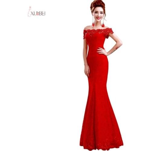 2019 Elegant Red Mermaid Lace Cocktail Dresses Off The Shoulder Sleeveless Long Party Gown robe cocktail