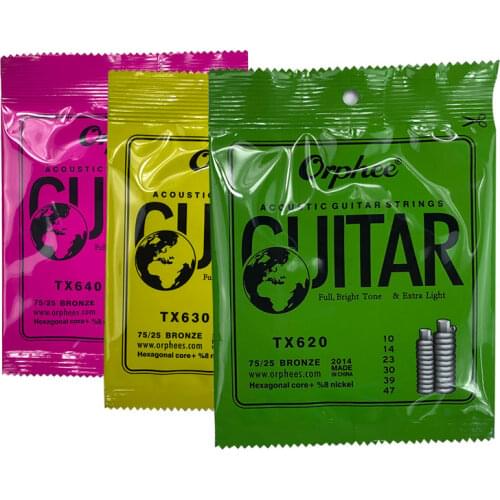 Orphee Hot Sell 1 SET TX620-TX640 Guitar String Hexagonal core+8% nickel FULL,Bronze Bright tone& Extra light Extra Light Medium