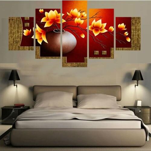 Art Frame Modern Canvas Painting Wall 5 Panel Flower Modular Picture Home Decoration Print On For Living Room Canvas Poster
