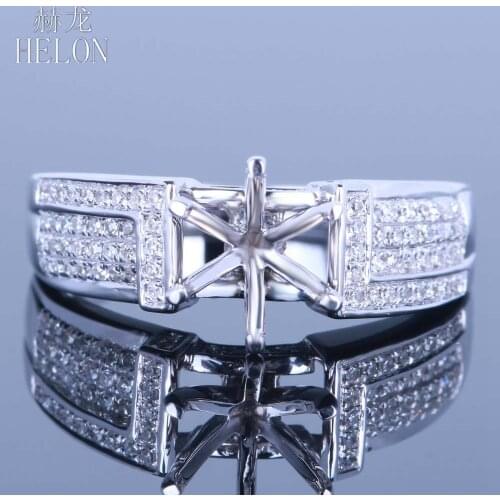 HELON 925 Sterling Silver 6.25mm-7mm Round Pave 0.3CT Natural Diamonds Semi Mount Wedding Anniversary Fine Jewelry Ring